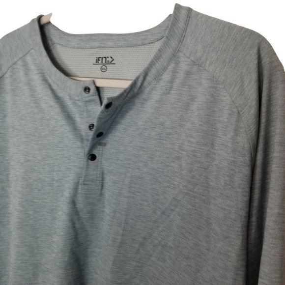 iFit Mens XXL Greyish Blue Heathered Long Sleeves Transit Henley T Shirt NWT - Picture 6 of 9